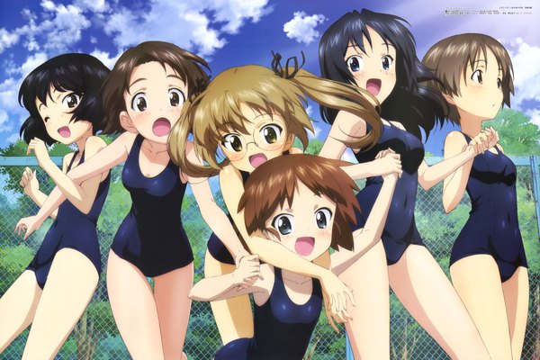 Anime picture 9102x6078 with girls und panzer megami magazine sawa azusa oono aya sakaguchi karina utsugi yuuki yamagou ayumi maruyama saki yoshida nobuyoshi long hair blush highres short hair open mouth blue eyes light erotic black hair blonde hair brown hair multiple girls