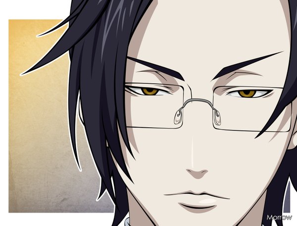 Anime picture 3100x2363 with kuroshitsuji a-1 pictures claude faustus morrow single looking at viewer highres short hair black hair yellow eyes absurdres boy glasses