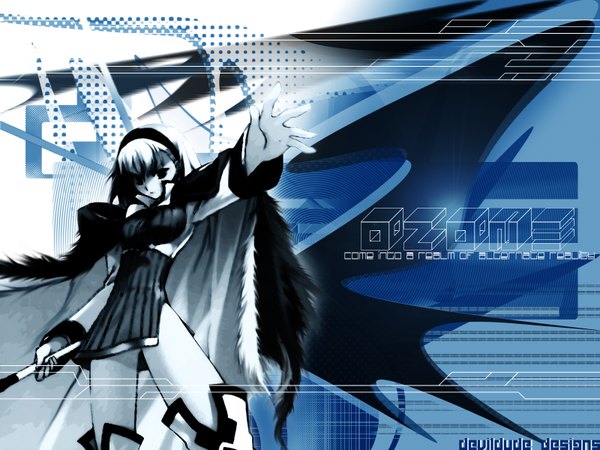 Anime picture 1600x1200 with shining (series) shining tears blanc neige tony taka devildude single short hair signed outstretched arm third-party edit polychromatic girl hairband cape