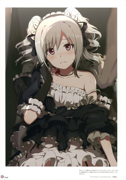 Anime picture 2447x3500 with idolmaster idolmaster cinderella girls milky been! (ogipote) - 2015 charakcolle (artbook) kanzaki ranko ogipote single long hair tall image looking at viewer highres short hair red eyes payot grey hair scan depth of field drill hair border lolita fashion goth-loli