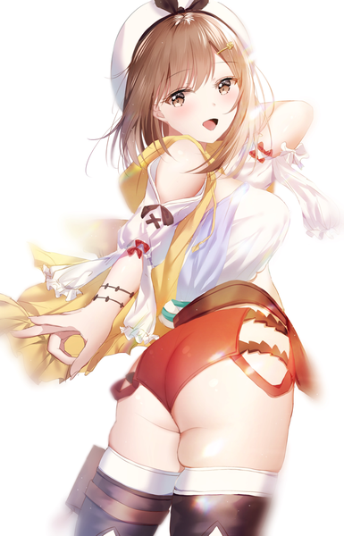 Anime picture 2633x4096 with atelier (series) atelier ryza gust (company) reisalin stout junpaku karen single tall image looking at viewer blush fringe highres short hair breasts open mouth light erotic simple background smile brown hair standing white background