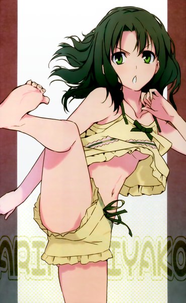 Anime picture 3474x5636 with shingetsutan tsukihime type-moon arima miyako morii shizuki single long hair tall image highres light erotic green eyes absurdres barefoot green hair legs girl navel