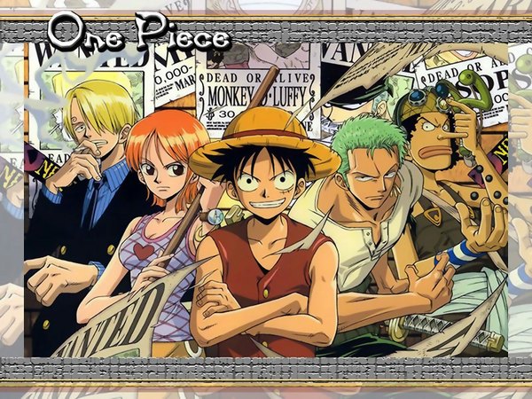 Anime picture 1600x1200 with one piece toei animation nami (one piece) monkey d. luffy roronoa zoro sanji usopp looking at viewer fringe short hair breasts black hair blonde hair smile looking away cleavage fingernails green hair black eyes hair over one eye
