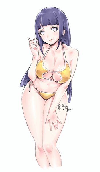Anime picture 566x974 with naruto studio pierrot naruto (series) hyuuga hinata relaxjon single long hair tall image looking at viewer blush fringe breasts light erotic black hair simple background smile large breasts white background payot cleavage