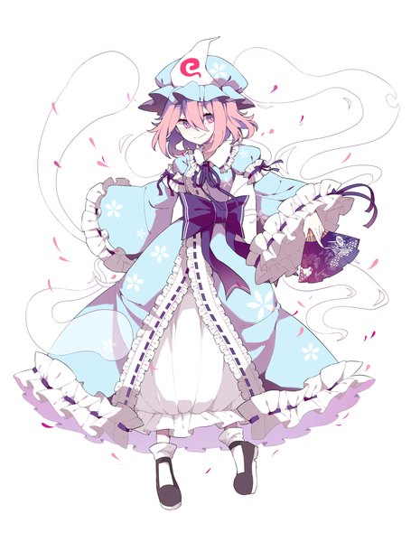 Anime picture 2257x2911 with touhou saigyouji yuyuko gla single tall image fringe highres short hair simple background smile hair between eyes white background looking away pink hair full body long sleeves traditional clothes japanese clothes pink eyes wide sleeves
