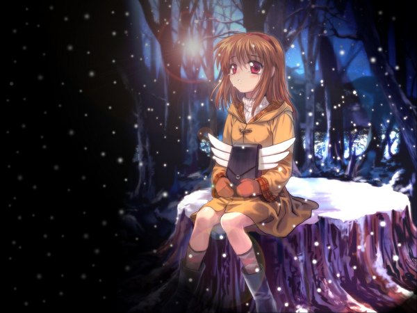 Anime picture 1024x768 with kanon key (studio) tsukimiya ayu mutsuki (moonknives) snowing winter snow girl