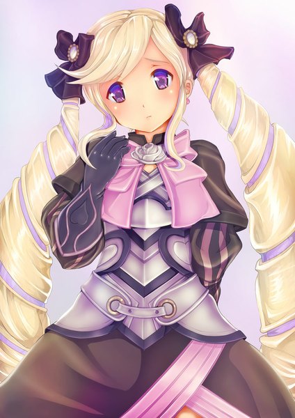 Anime picture 800x1131 with fire emblem fire emblem fates nintendo elise (fire emblem if) teruru single long hair tall image looking at viewer blush fringe blonde hair purple eyes purple hair girl gloves armor clothes