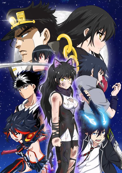 Anime picture 2459x3486 with naruto rwby jojo no kimyou na bouken kill la kill ao no exorcist tales of (series) akame ga kill! yu yu hakusho tales of berseria studio pierrot a-1 pictures white fox naruto (series) studio trigger rooster teeth uchiha sasuke okumura rin matoi ryuuko blake belladonna kujo jotaro