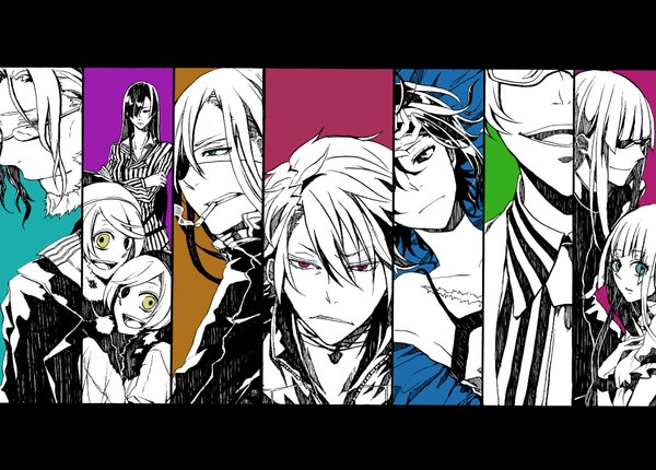 Anime picture 2000x1436 with dogs: bullets & carnage david production haine rammsteiner fuyumine naoto badou nails nill luki noki mihai mihaeroff giovanni rammsteiner campanella freuling ernest rammsteiner long hair highres short hair open mouth blue eyes smile red eyes green eyes