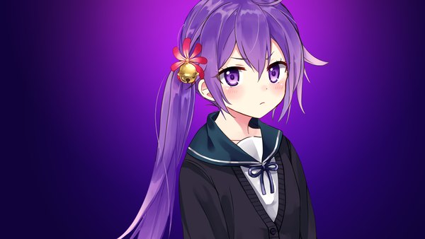 Anime picture 3840x2160 with kantai collection akebono destroyer assassinwarrior shijima (sjmr02) single long hair looking at viewer fringe highres simple background hair between eyes wide image purple eyes payot absurdres purple hair upper body wallpaper gradient background side ponytail