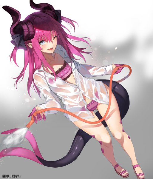 Anime picture 1710x2000 with fate (series) fate/extra fate/extra ccc elizabeth bathory (fate) (all) elizabeth bathory (fate) yykuaixian single long hair tall image blush fringe highres open mouth blue eyes light erotic hair between eyes standing pink hair full body tail