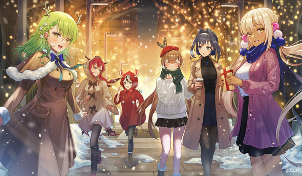 Anime picture 5100x2972 with virtual youtuber hololive hololive english ouro kronii nanashi mumei ceres fauna hakos baelz irys (hololive) tsukumo sana dvdarts long hair highres short hair open mouth blue eyes black hair blonde hair smile brown hair wide image