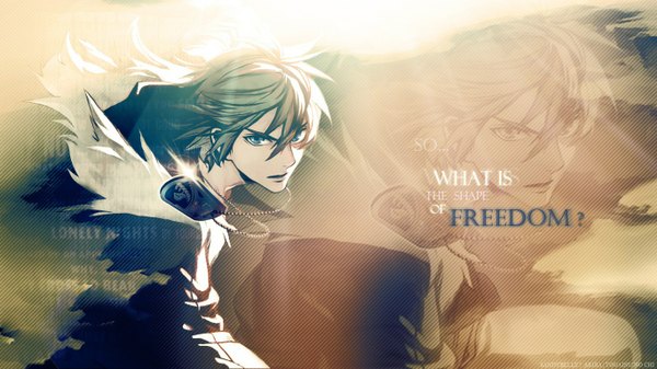 Anime picture 1366x768 with togainu no chi nitro+chiral akira (tnc) short hair blue eyes blonde hair wide image boy fur