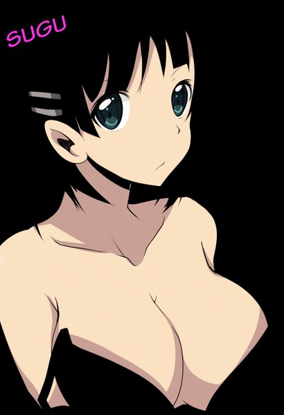 Anime picture 1841x2696 with sword art online a-1 pictures kirigaya suguha rinine single tall image looking at viewer highres short hair breasts light erotic black hair simple background large breasts green eyes black background girl hair ornament lingerie bra
