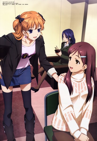 Anime picture 4057x5919 with white album megami magazine ogata rina morikawa yuki shinozuka yayoi shiwasu takashi long hair tall image highres short hair open mouth blue eyes brown hair multiple girls brown eyes blue hair absurdres purple hair official art girl