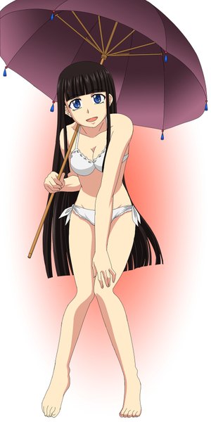 Anime picture 1000x2000 with original mishu yakumo single long hair tall image looking at viewer open mouth blue eyes light erotic black hair girl swimsuit bikini umbrella