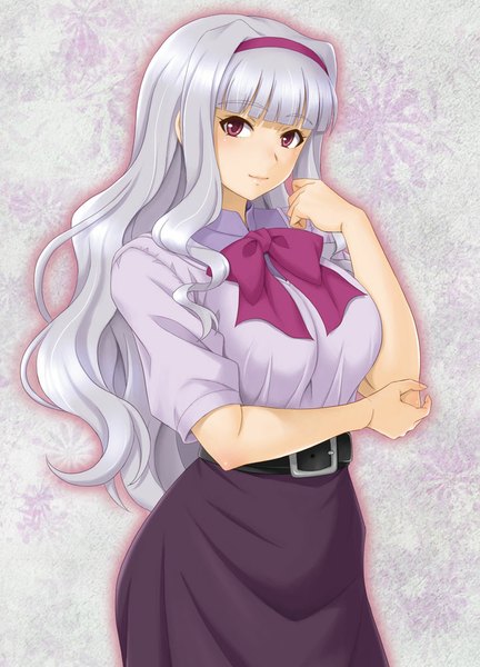 Anime picture 720x1000 with idolmaster shijou takane hida tatsuo single long hair tall image looking at viewer purple eyes silver hair wavy hair girl dress hairband bowtie