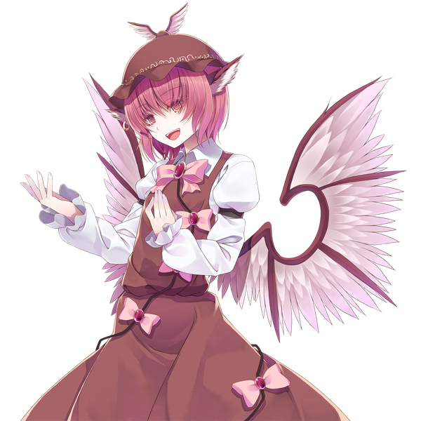 Anime picture 1300x1300 with touhou mystia lorelei crote single fringe short hair open mouth hair between eyes red eyes animal ears looking away red hair transparent background girl dress bow hat wings