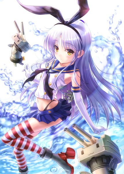 Anime picture 732x1024 with kantai collection angel beats! key (studio) rensouhou-chan tachibana kanade goto p long hair tall image looking at viewer blush yellow eyes silver hair official art underwater cosplay :3 shimakaze (kancolle) (cosplay) girl thighhighs skirt