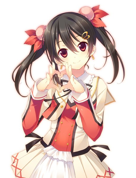 Anime picture 800x1045 with love live! school idol project sunrise (studio) love live! yazawa nico takei ooki single long hair tall image looking at viewer blush black hair simple background smile red eyes white background twintails heart hands girl skirt uniform