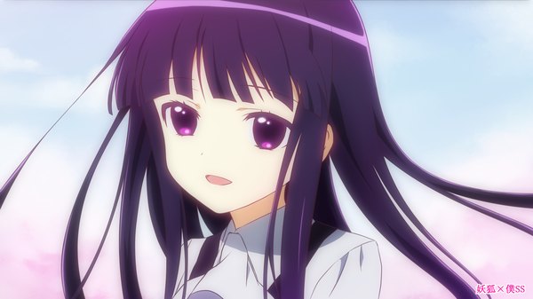 Anime picture 1920x1080 with inu x boku ss david production shirakiin ririchiyo single long hair highres open mouth wide image purple eyes purple hair face girl