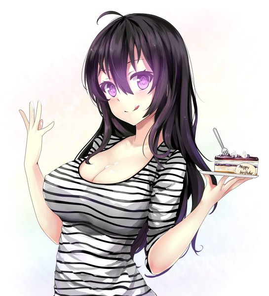 Anime picture 2000x2200 with original miyaura sanshio beifeng han single long hair tall image looking at viewer blush highres breasts light erotic black hair smile large breasts holding purple hair upper body ahoge outstretched arm glowing