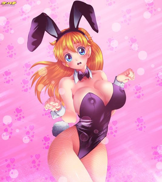 Anime picture 2846x3196 with history's strongest disciple kenichi fuurinji miu hikarinogiri single long hair tall image blush highres breasts open mouth blue eyes light erotic blonde hair large breasts bare shoulders animal ears tail animal tail mole bunny ears
