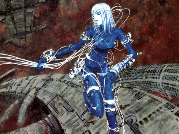 Anime picture 1600x1200 with blame! cibo nihei tsutomu single short hair white hair white eyes girl bodysuit wire (wires)