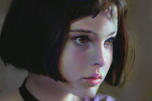 Anime picture 1200x800 with leon (movie) mathilda lando june y.cheng single short hair brown hair looking away parted lips lips realistic portrait close-up girl