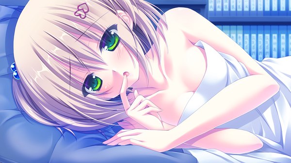 Anime picture 1024x576 with sugirly wish shirosaki hina short hair open mouth blonde hair wide image green eyes game cg loli girl hair ornament heart hair ornament