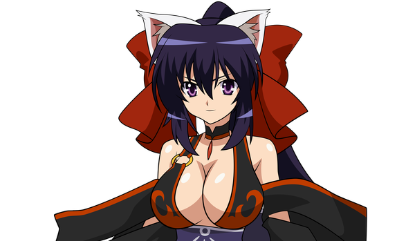 Anime picture 4200x2444 with omamori himari zexcs noihara himari single highres short hair breasts light erotic wide image large breasts purple eyes animal ears absurdres purple hair cat girl transparent background girl hair ornament collar