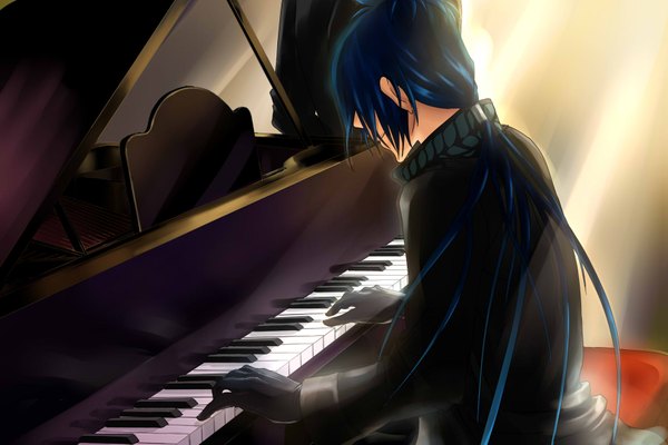 Anime-Bild 1771x1181 mit katekyou hitman reborn pixiv rokudo mukuro long hair highres blue hair boy gloves piano