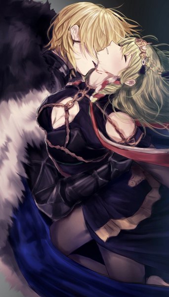Anime picture 1168x2048 with fire emblem fire emblem: three houses nintendo byleth (fire emblem) dimitri alexandre blaiddyd byleth (female) (fire emblem) enlightened byleth (female) 3h aria long hair tall image fringe short hair breasts blonde hair hair between eyes eyes closed green hair girl boy blood