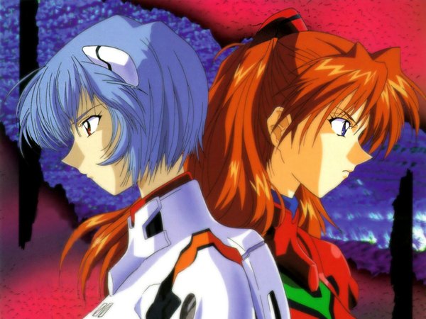 Anime picture 1024x768 with neon genesis evangelion gainax soryu asuka langley ayanami rei pilot suit