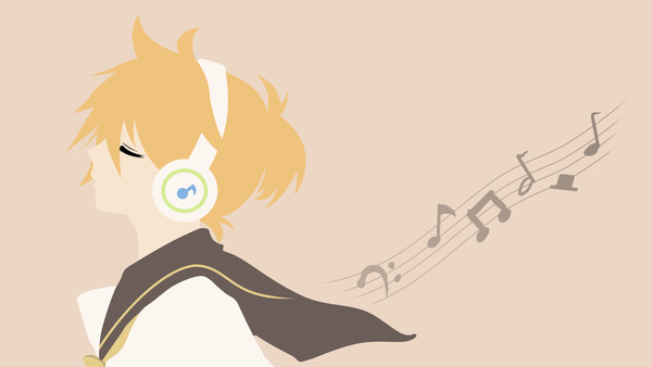 Anime picture 1920x1080 with vocaloid kagamine len sakana dango single fringe highres short hair simple background blonde hair hair between eyes wide image ahoge ponytail eyes closed profile grey background wallpaper third-party edit sailor collar music