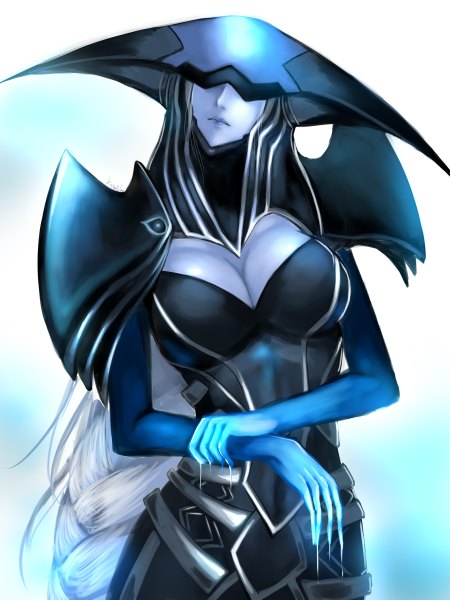 Anime picture 1800x2400 with league of legends lissandra (league of legends) kumiko shiba single tall image highres breasts large breasts cleavage silver hair very long hair girl