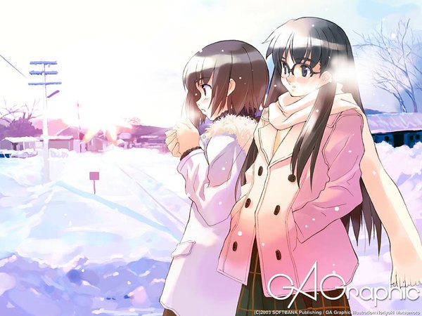 Anime picture 1024x768 with gagraphic matsumoto noriyuki winter snow exhalation soft beauty girl glasses scarf