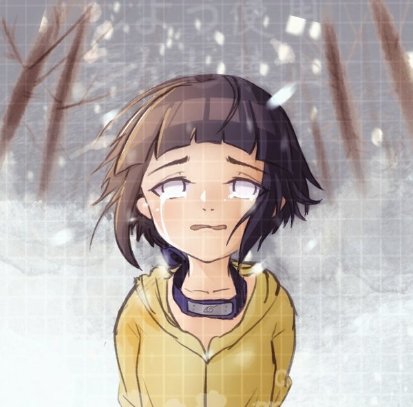 Anime picture 860x848 with naruto studio pierrot naruto (series) hyuuga hinata chun1 single looking at viewer short hair open mouth black hair upper body loli tears crying bare tree white eyes wavy mouth no pupils girl plant (plants)