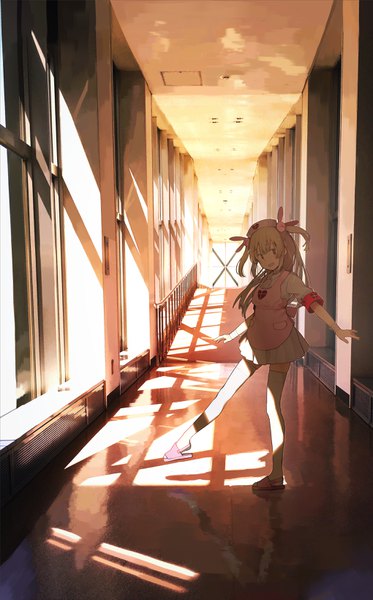 Anime picture 2038x3277 with virtual youtuber sana channel natori sana fuu fuu single long hair tall image looking at viewer blush fringe highres open mouth red eyes brown hair standing full body indoors sunlight two side up standing on one leg