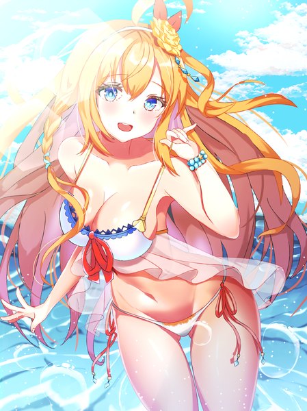 Anime picture 3200x4276 with princess connect! re:dive princess connect! pecorine (princess connect!) tia (4017342) single long hair tall image looking at viewer blush fringe highres breasts open mouth blue eyes light erotic blonde hair smile hair between eyes large breasts standing