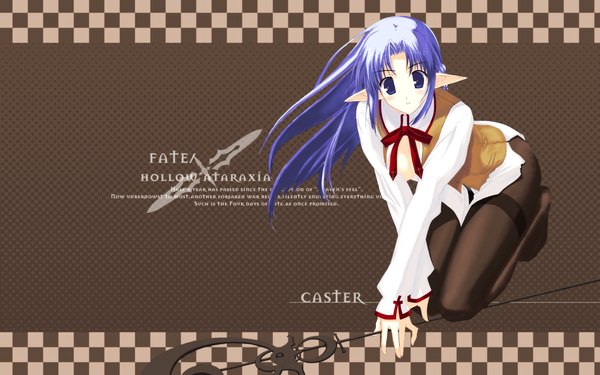 Anime picture 1920x1200 with fate (series) fate/stay night fate/hollow ataraxia studio deen type-moon caster highres wide image pointy ears kneeling elf pantyhose