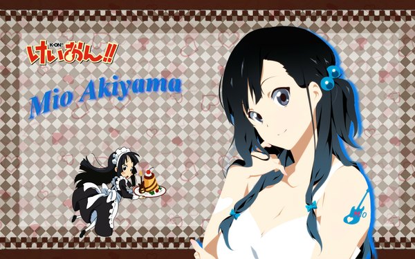 Anime picture 1920x1200 with k-on! kyoto animation akiyama mio single long hair highres blue eyes black hair wide image tattoo chibi girl