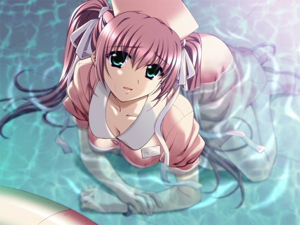 Anime picture 1024x768 with yakin byoutou brown hair green eyes game cg girl