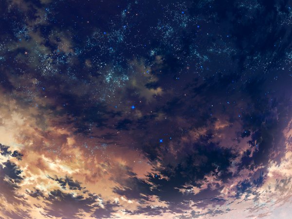 Anime picture 1024x768 with original iy (tsujiki) sky cloud (clouds) wallpaper night sky evening sunset no people constellation star (stars)