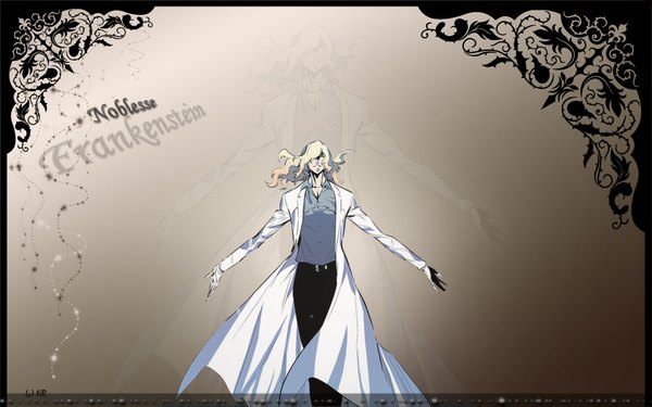 Anime picture 1920x1200 with noblesse frankenstein long hair fringe highres blonde hair smile wide image hair over one eye inscription framed zoom layer boy plant (plants) thorns