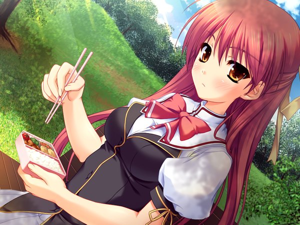 Anime picture 1200x900 with splash! (game) yellow eyes game cg red hair girl serafuku