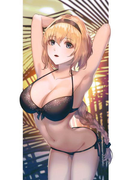 Anime picture 3809x5200 with fate (series) fate/grand order jeanne d'arc (fate) (all) jeanne d'arc (swimsuit archer) helawid single long hair tall image looking at viewer blush fringe highres breasts open mouth blue eyes light erotic blonde hair hair between eyes large breasts standing