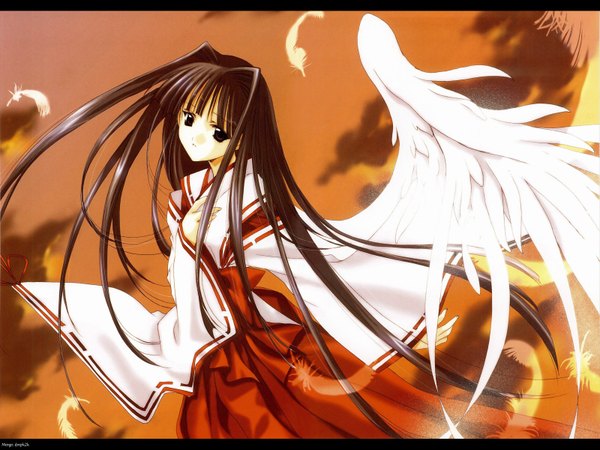 Anime picture 1600x1200 with angel/dust nanase aoi japanese clothes miko wings