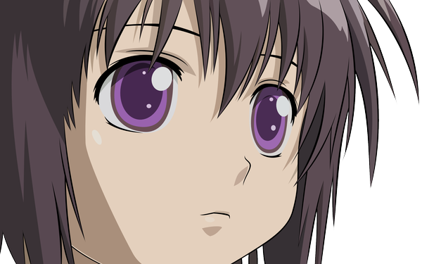 Anime picture 2560x1600 with bamboo blade kawazoe tamaki single highres short hair brown hair wide image purple eyes close-up transparent background face vector girl