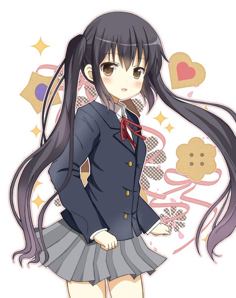 Anime picture 1419x1792 with k-on! kyoto animation nakano azusa ryoutan single long hair tall image blush open mouth black hair twintails brown eyes girl skirt uniform school uniform
